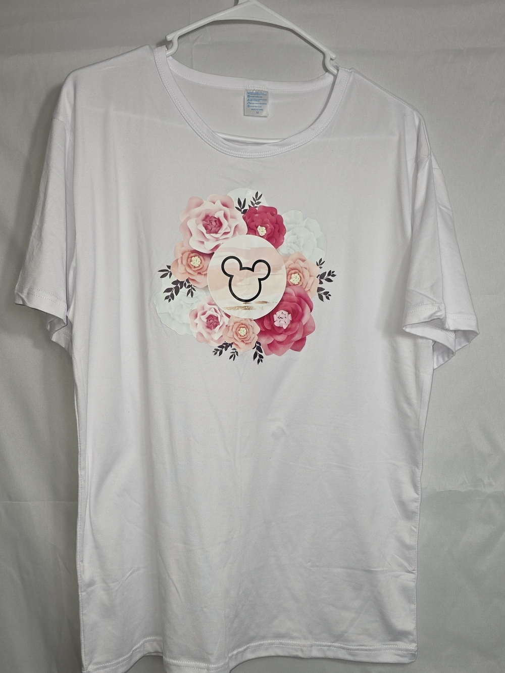 Women's White Floral Mickey Graphic T-Shirt Size XL (W703)